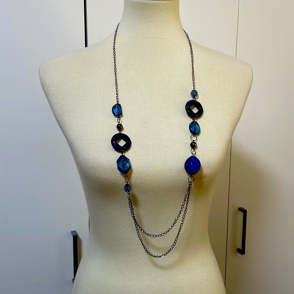Beaded Necklace‎ * Blue * Silver * With Earrings - Lead & Nickel Free